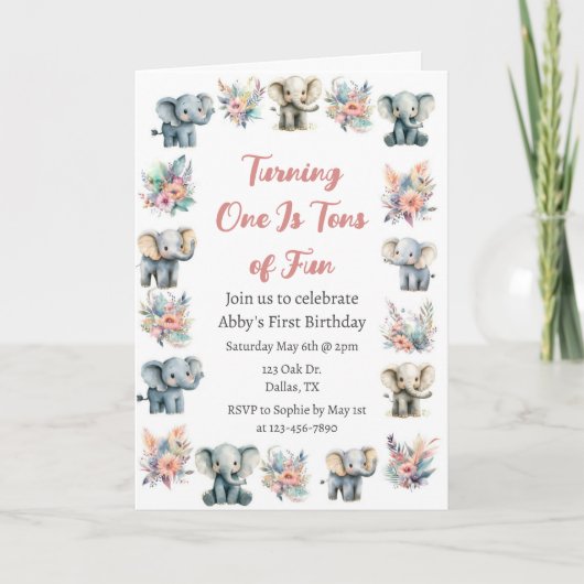 Olifanten & Boho Oerwoud Bloemen Verjaardag (Voorkant)