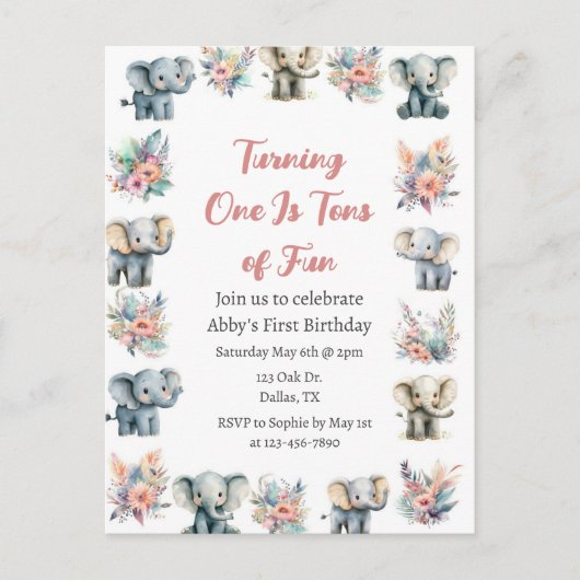 Olifanten & Boho Oerwoud Bloemen Verjaardag Briefkaart (Voorkant)