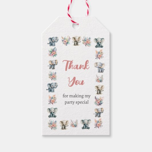 Olifanten & Boho Oerwoud Bloemen Verjaardag Cadeaulabel (Voorkant)