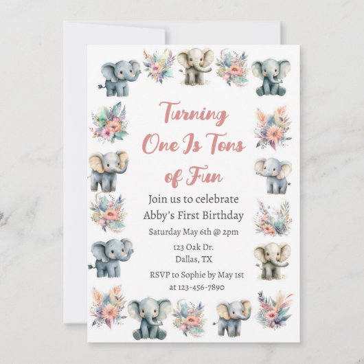 Olifanten & Boho Oerwoud Bloemen Verjaardag Kaart (Voorkant)