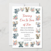 Olifanten & Boho Oerwoud Bloemen Verjaardag Magnetische Uitnodiging (Voorkant)