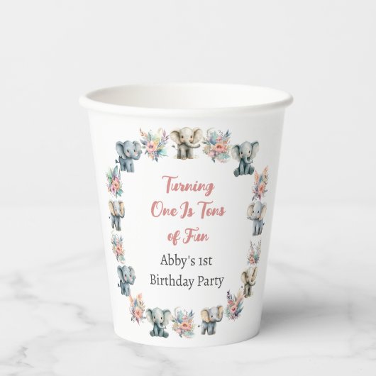 Olifanten & Boho Oerwoud Bloemen Verjaardag Papieren Bekers (Voorkant)