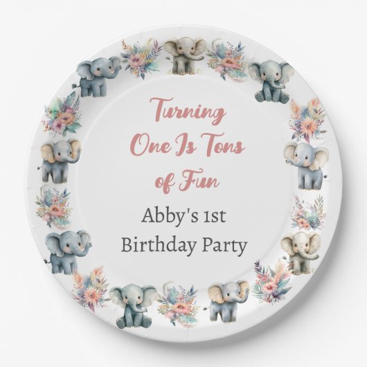 Olifanten & Boho Oerwoud Bloemen Verjaardag Papieren Bordje (Voorkant)