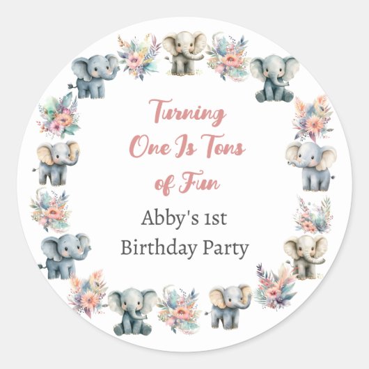 Olifanten & Boho Oerwoud Bloemen Verjaardag Sticke Ronde Sticker (Voorkant)