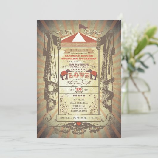 Olifanten Carnaval Circus Huwelijksuitnodigingen Kaart (Staand voorkant)