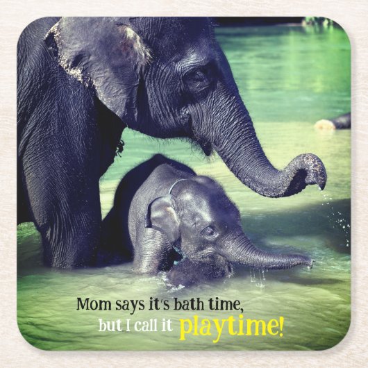 Olifanten die in de rivier baden kartonnen onderzetters (Voorkant)