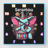 Olifanten drummen op de kermis vierkante klok (Voorkant)