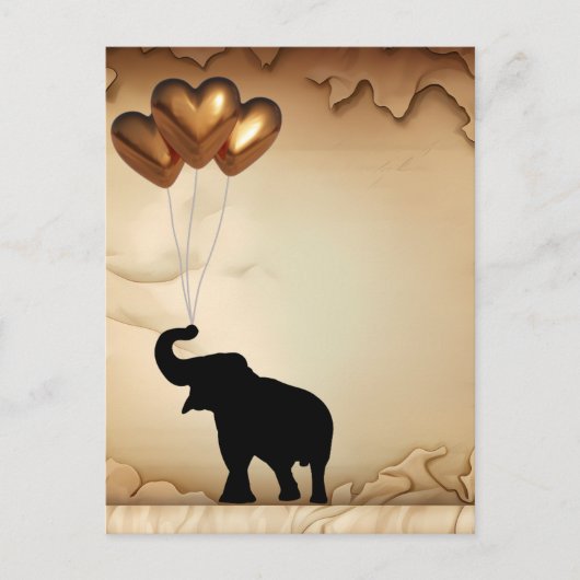Olifanten en hartvormige ballonnen Valentijns Briefkaart (Voorkant)