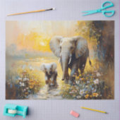 Olifanten en kalveren bloemen en zonsondergang dec tissuepapier (Craft)