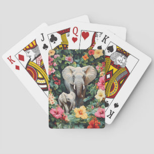Olifanten en kalveren Hibiscus bloemen Pokerkaarten