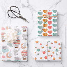 Olifanten en liefde hart patroon inpakpapier vel