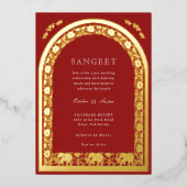 Olifanten en Lotus Flower Indian Sangeet Gold Folie Uitnodiging (Voorkant)