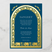 Olifanten en Lotus Flower Indian Sangeet Gold Folie Uitnodiging (Voorkant)