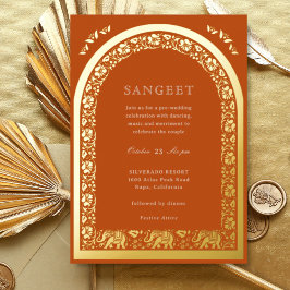 Olifanten en Lotus Flower Indian Sangeet Gold Folie Uitnodiging