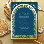Olifanten en Lotus Flower Indian Sangeet Gold Folie Uitnodiging