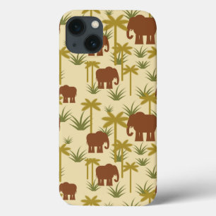 Olifanten en palmen in camouflage iPhone 13 hoesje