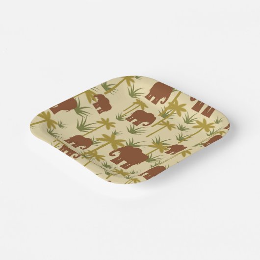 Olifanten en palmen in camouflage papieren bordje (Gebogen)