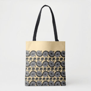 Olifanten en spiraalvormige motieven tote bag