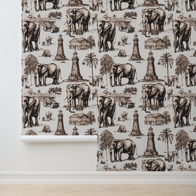 Olifanten en standbeelden behang (Applicatie)