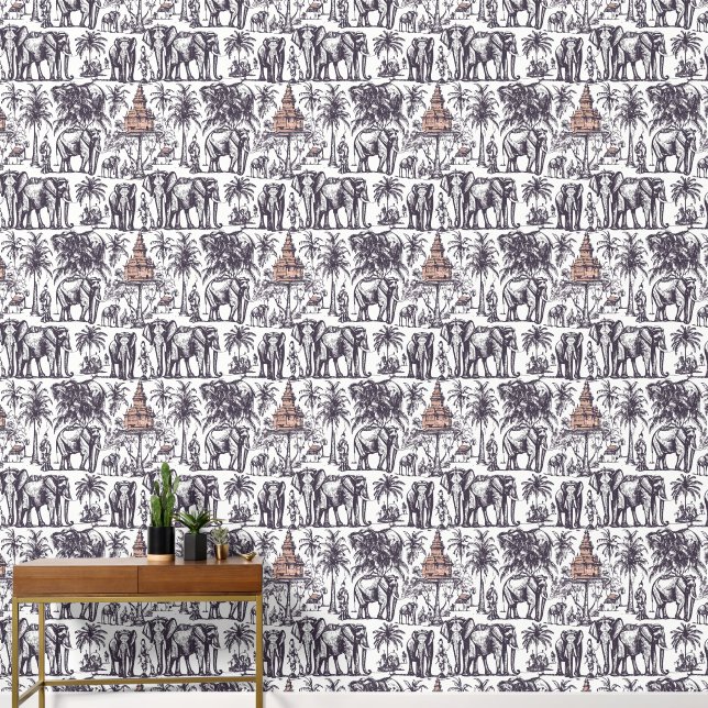 Olifanten en standbeelden behang (Hal)