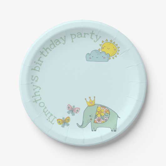 olifanten en vlinderdag papieren bordje (Voorkant)