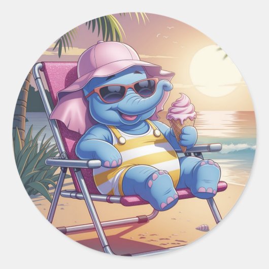 Olifanten eten zomerijs ronde sticker (Voorkant)