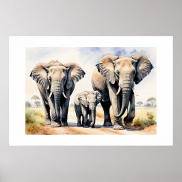 Olifanten Familie Aquarel Natuur Kunst Poster