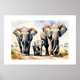 Olifanten Familie Aquarel Natuur Kunst Poster