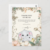 Olifanten Foliage Cream Baby shower Dank u Briefkaart (Voorkant / Achterkant)