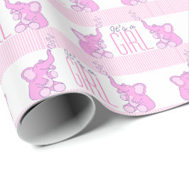 Olifanten het is een meisje roze baby shower wrap cadeaupapier