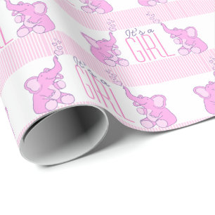 Olifanten het is een roze baby shower-omhulsel van cadeaupapier