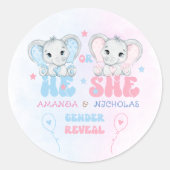 Olifanten Hij of zij Roze Blauw Geslacht Onthullen Ronde Sticker (Voorkant)