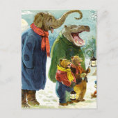 Olifanten Hippopotamus & Beren Christmas Caroling Feestdagenkaart (Voorkant)