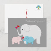 Olifanten in blauw en roze Dank u Briefkaart (Voorkant / Achterkant)