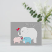 Olifanten in blauw en roze Dank u Briefkaart (Staand voorkant)
