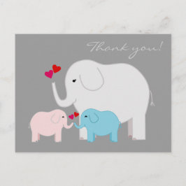 Olifanten in blauw en roze Dank u Briefkaart