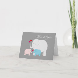 Olifanten in blauw en roze tweeling dank u bedankkaart