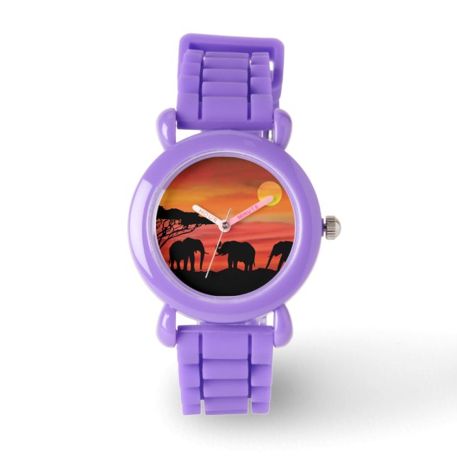 Olifanten in de Serengeti Sunset Horloge (Voorkant)