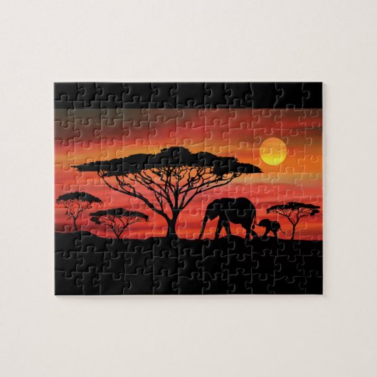 olifanten in de Serengeti Sunset Legpuzzel (Horizontaal)