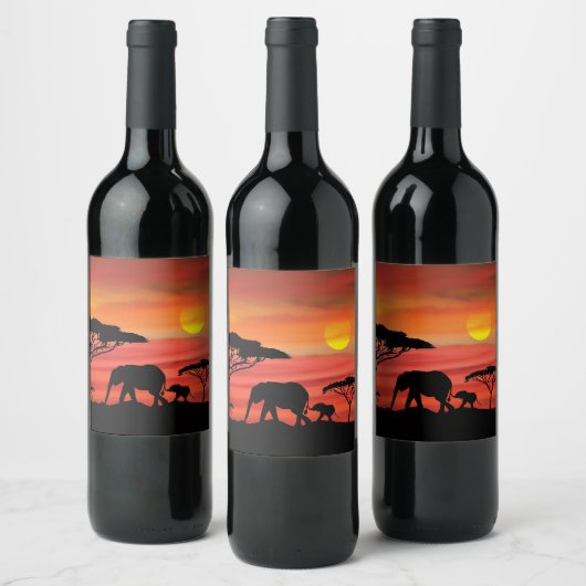 Olifanten in de Serengeti Wijn Etiket (Flessen)