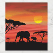 Olifanten in de Serengeti Wijn Etiket (Enkel label)