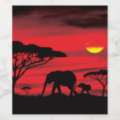 Olifanten in de Serengetti Wijn Etiket (Enkel label)