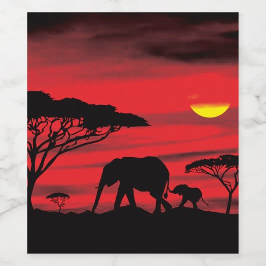 Olifanten in de Serengetti Wijn Etiket (Enkel label)