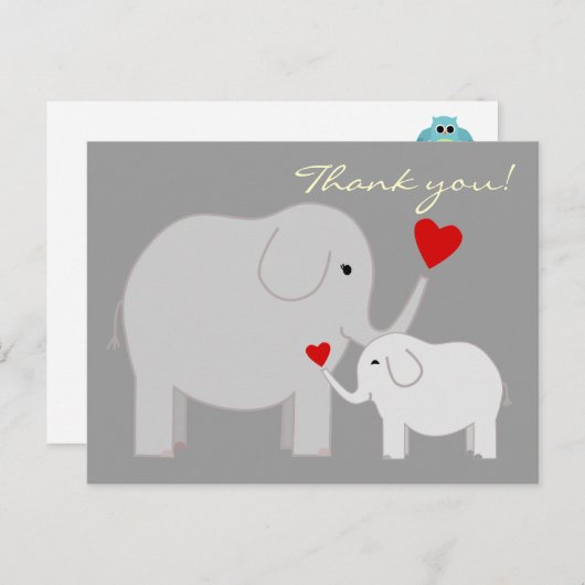 Olifanten in het grijs Dank u Briefkaart (Voorkant / Achterkant)