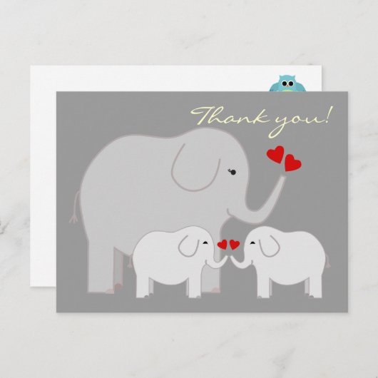 Olifanten in het grijs Dank u Briefkaart (Voorkant / Achterkant)