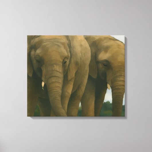 Olifanten in het licht van de savanne canvas afdruk (Voorkant)