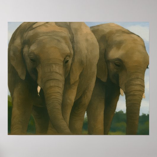 Olifanten in het licht van de savanne poster (Voorkant)