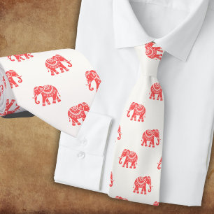 Olifanten in het rood gekleed (op wit) stropdas