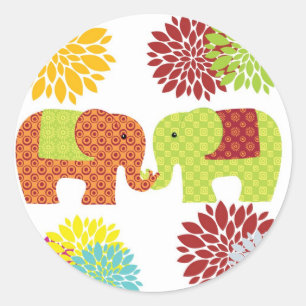olifanten in Love Holding Trunks Flowers Ronde Sticker