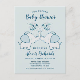 Olifanten in Navy & Mint Baby Boy Twins Douche Uitnodiging Briefkaart